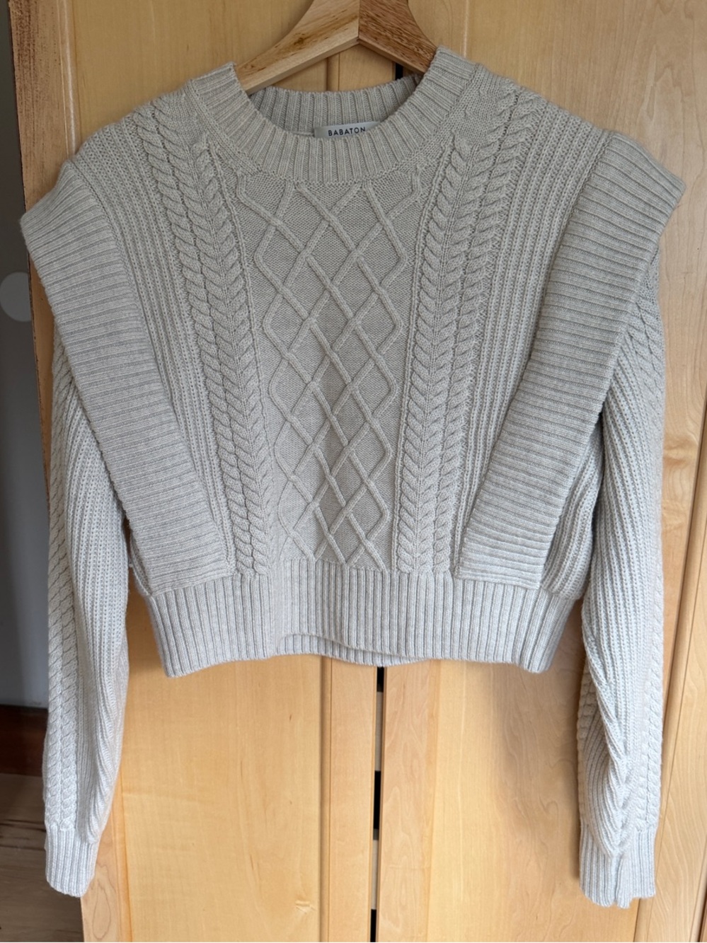 Aritzia Cable-Knit Crew Sweater in Light Beige